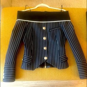 PIERRE BALMAIN navy striped off shoulder top